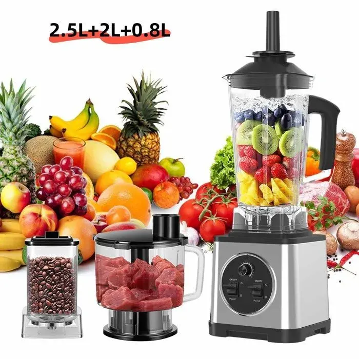 Blender mixeur - 6000W - 2.5L+2L+0.8L - Blender smoothie 3 en 1 - 15 Vitesses - Lames en acier inoxy - Mixeur Puissant Multifonction