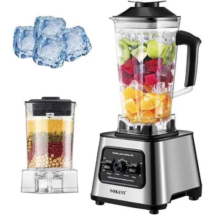 Blender mixeur 6000W 2L de machine à smoothies et 0.5L de moulin à café fonction de broyage de glace 9 vitesses Autonettoyage