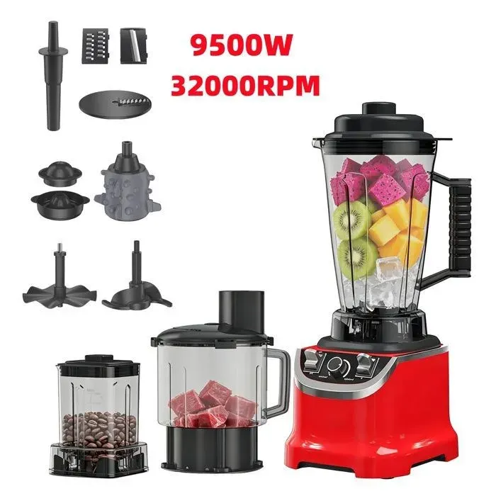 Blender Mixeur 9500W 32000 RPM 3L Blender Smoothie Multifonction 8 en 1 avec Bols à Jus Hacher Broyer Pétrir Râper