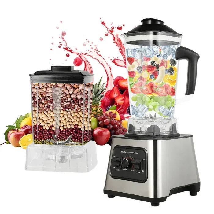 Blender Mixeur blender 2 en 1 avec 4 lames en acier inoxydable mélangeur à haut rendement doté de 15 vitesses 2L+0.5L récipient