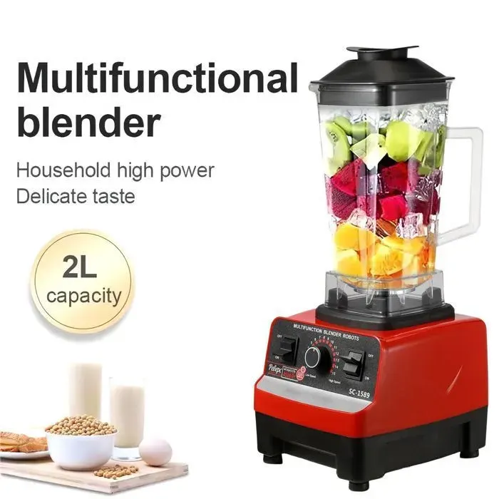 Blender multifonction - 15 vitesses - 2 en 1 - 2000 W - 2 L - Avec 6 lames en acier inoxydable - Robot culinaire