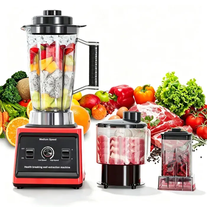 Blender multifonction 3-en-1 Blender haute vitesse 9500W 15 vitesses Mixeur Hachoir et Moulin 3L+1.5L+0.5L