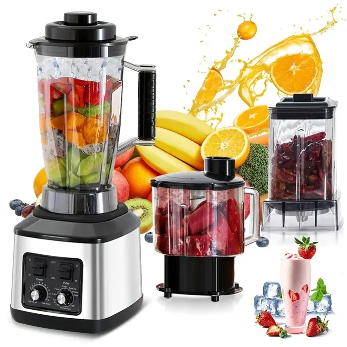 Blender Multifonction 9500 W Blender à Smoothies avec Bols 3 L + 15 L + 05 L 15 Vitesses 8 Lames Sans BPA Fonction Minuterie