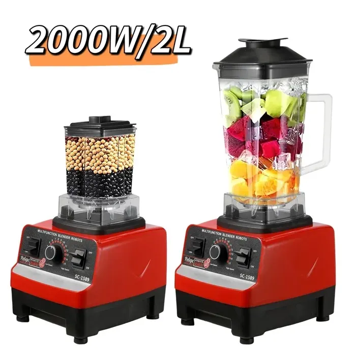 Blender multifonction Avec 15 vitesses - 2 en 1 - 2000 W - 2 L - Avec 8 lames en acier inoxydable - Pour mixer hacher - Blender