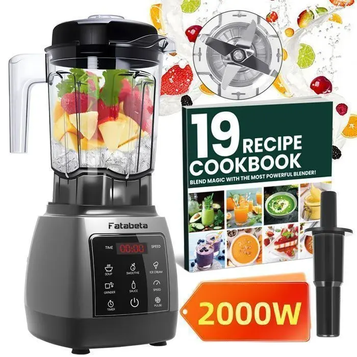 Blender Multifonctionnel 6 en 1 2000W - Mixeur à smoothies - 9 Vitesse + 6 Programmes Auto + Pulse - Capacité 2L - 6 Lames Inox