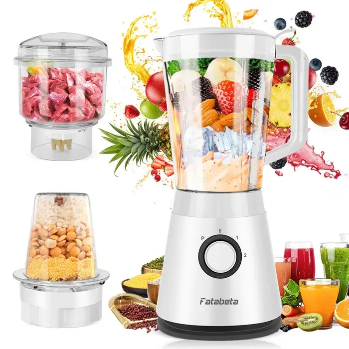 Blender Multifonctions 3 en 1 600W - FATABETA - 2 Vitesses - Fonction Impulsion - Mixeur Hachoir et Moulin - Grand Bol 1500ml