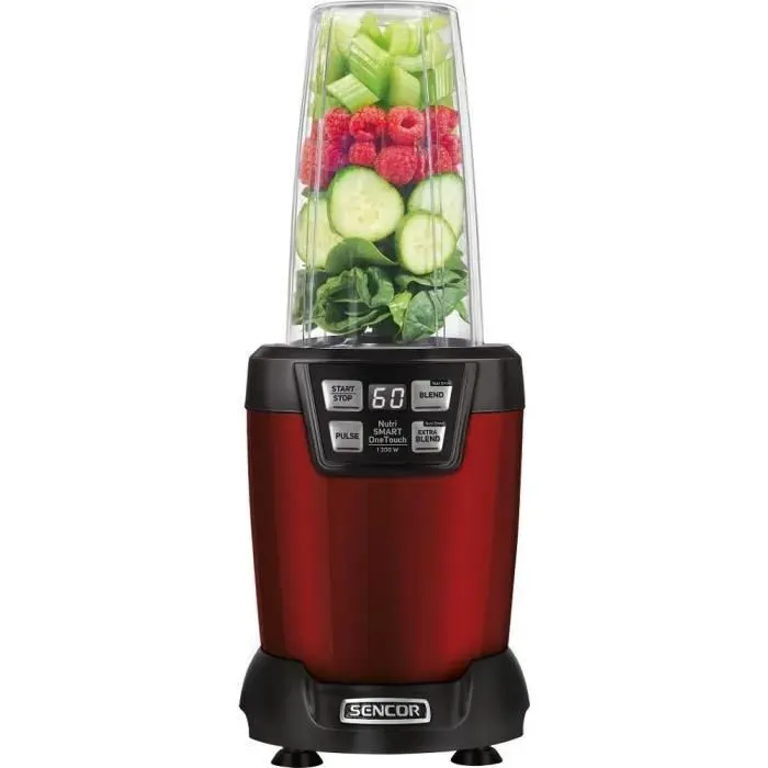 Blender nutritionnel Sencor - SNB 6601RD - Broyage fruits et légumes entiers - Bol à emporter - 1200 W - Rouge