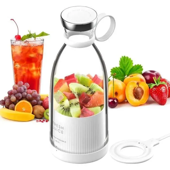 Blender Portable 380ml Mixeur Portable multifonctionnel mini Blender Smoothie FreshJuice Mixer avec Chargeur à Induction -Blanc