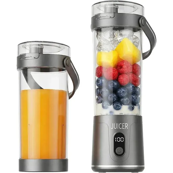 Blender Portable 600 ml 12 Lames Écran Numérique USB Rechargeable Couvercle Anti-Fuites Pour Shakes Protéinés et Smoothies