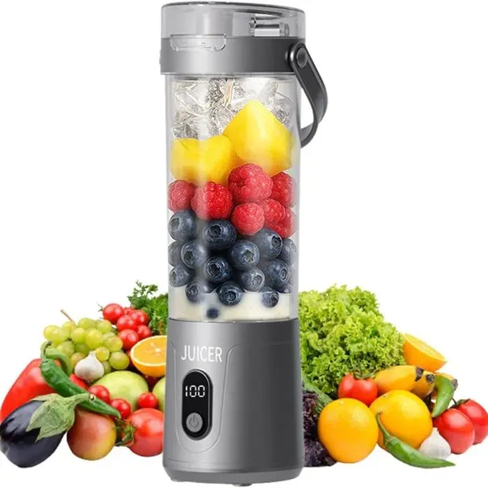 Blender Portable 600ml Mini Mixeur Puissant 50W Batterie Longue Durée Rechargeable USB-C Idéal pour Smoothie et Jus Frais