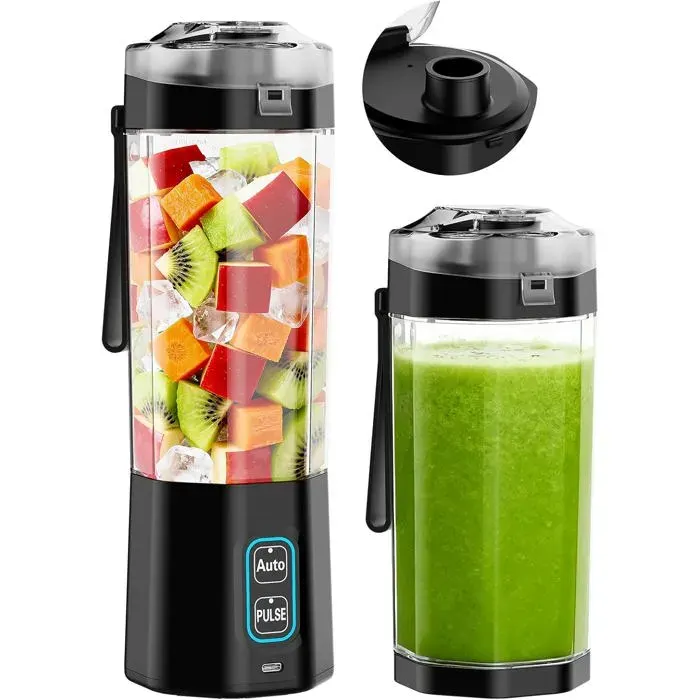 Blender portable - Blender personnel - Mini blender compact pour smoothies - Grande capacité de 700 ml - Sans BPA - Couvercle et bec