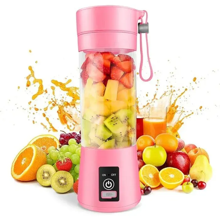 Blender portable mini presse-agrumes électrique USB pour milkshakes et smoothiesjus380 mlsix lamesparfait pour mélangerrose