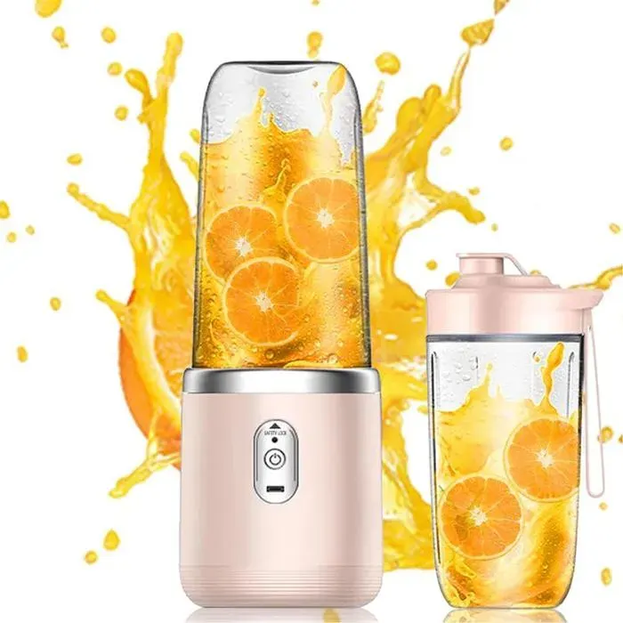 Blender Portable Mixer Smoothie avec 2 Gobelets Électrique Sans Fil 400ml Mini Mixeur Compact Rose
