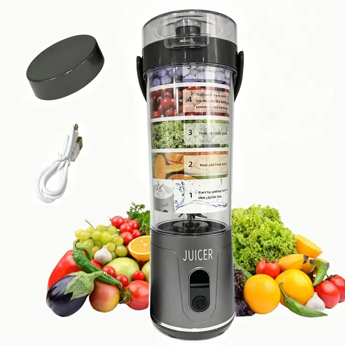 Blender portable - Mixeur portable -600 ml -1300 mAh-Rechargeable par USB -Smoothies shakes protéinésmixe fruits et glaçons -Noir