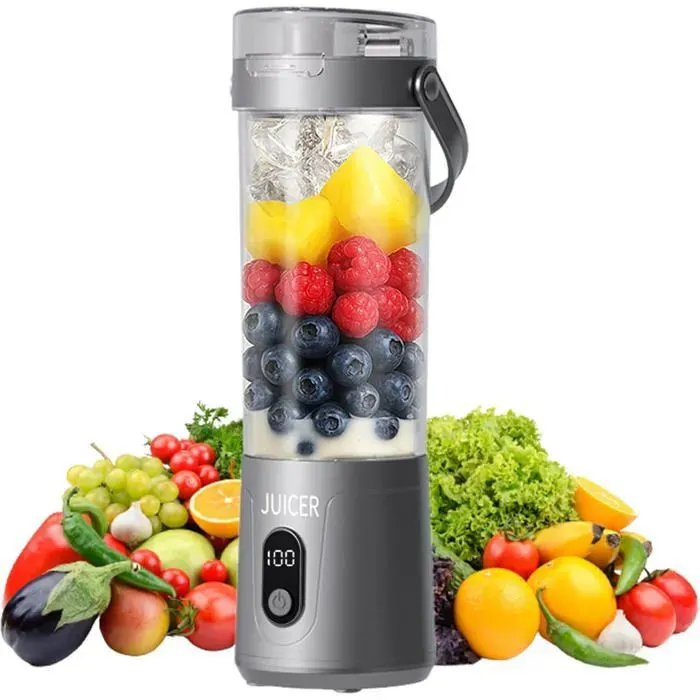 Blender portable - Rechargeable USB - Compact et léger - Idéal smoothies et milkshakes - Gris Femeo — coloris Grise