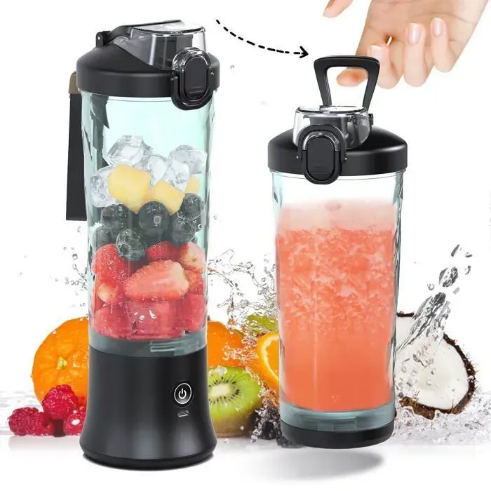 Blender portable sans fil de 600 ml (20 oz) avec bol individuel et 6 lames idéal pour les milkshakes et les smoothies