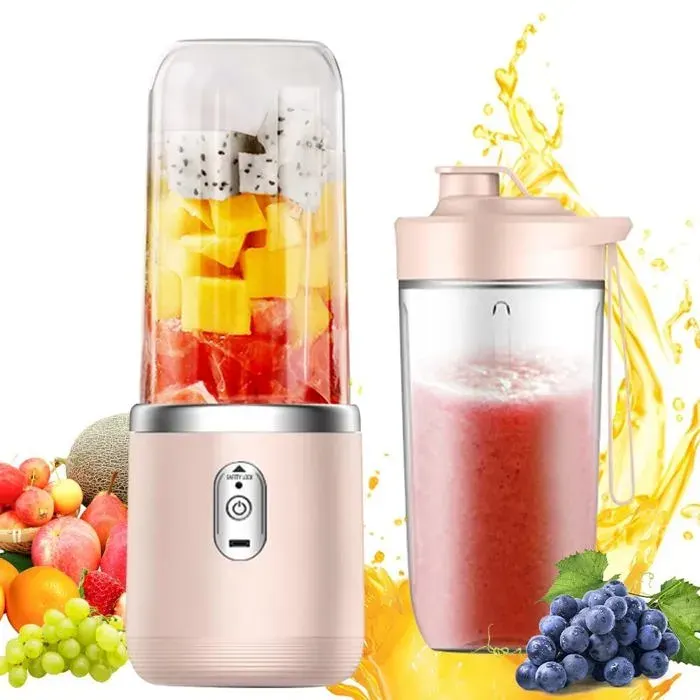Blender portable - SONGHUI - 400 ml - Rechargeable 1500 mAh USB - 6 lames inox - 21 000 tr/min - Rose