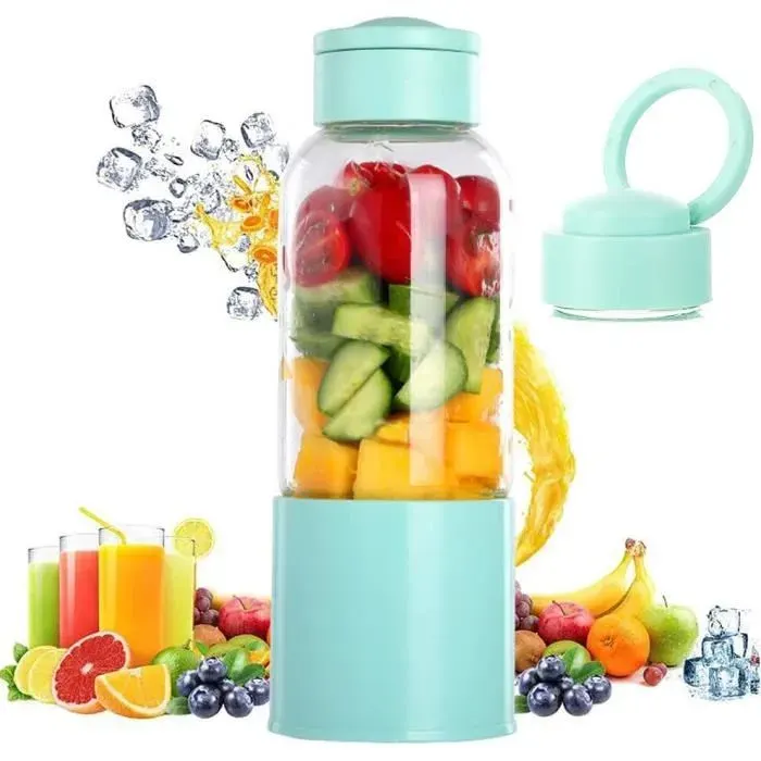 Blender Portable - ZGEER - Mini Mixeur 450ml - 6 Lames Acier Inox - Smoothie et Milk-shake - Bleu