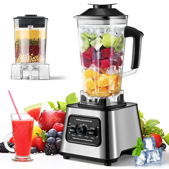 Blender professionnel 6000W – Mixeur haute puissance 9 vitesses avec 2 bols (2L+05L) 4 lames inox pour glace pilée smoothies
