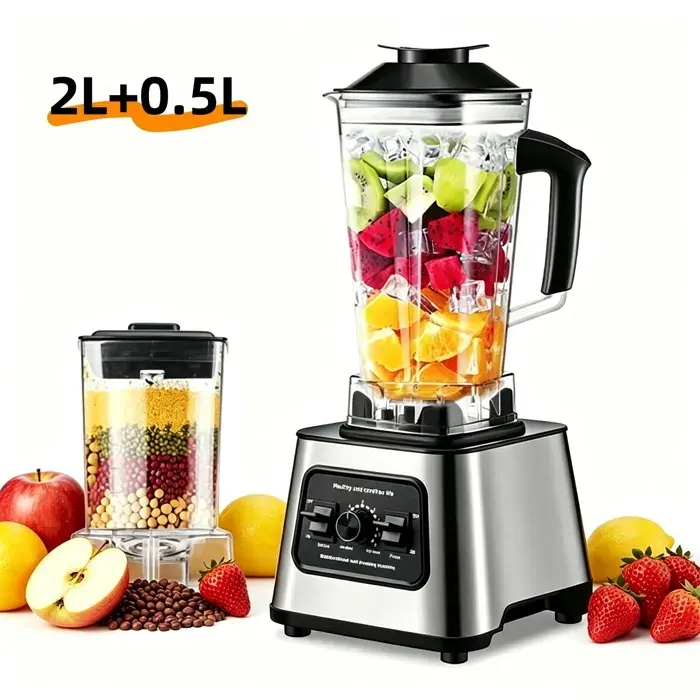 Blender professionnel 6000W Mixeur Multifonction 2 en 1 15 vitesses 2L+05L 2 modes 2700 tr/min pour smoothies glaçages sauces