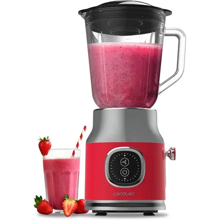 Blender RetroTwist Red 800W bol verre 1L 4 lames titane moteur cuivre haute performance