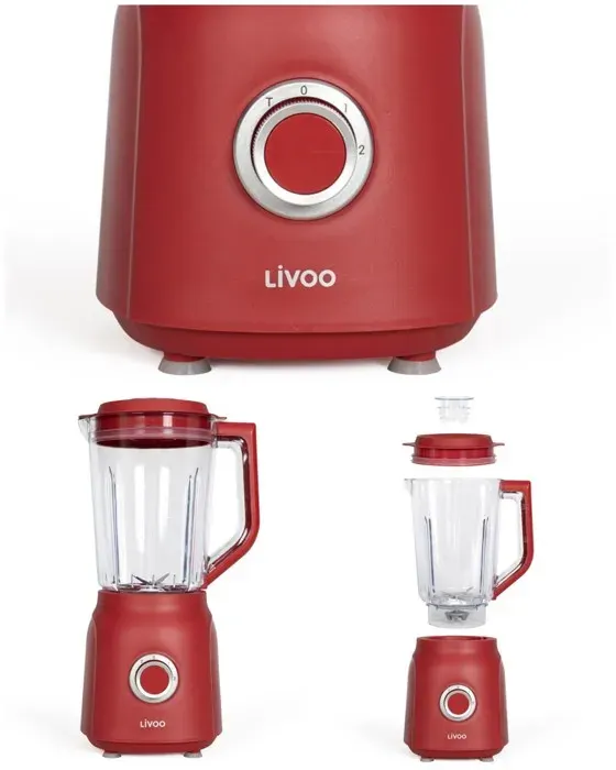 Blender ROUGE 600W 1.5L 2 Vitesses + Impulsions Turbo lames en acier Inoxydable