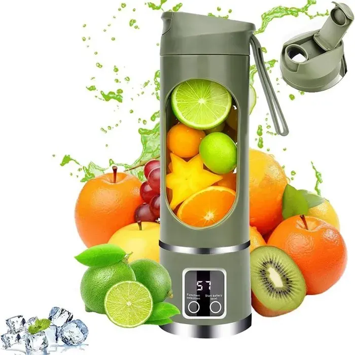 Blender Sans Fil - Double Batterie 1500 MAh et 12 Lames - 3 Vitesses - Blender Portable 450 Ml pour Smoothies et Jus