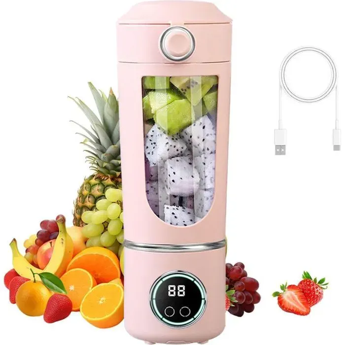 Blender smoothie 700ml – Mini mixeur portable USB – 12 lames – 1500mAh – Rose
