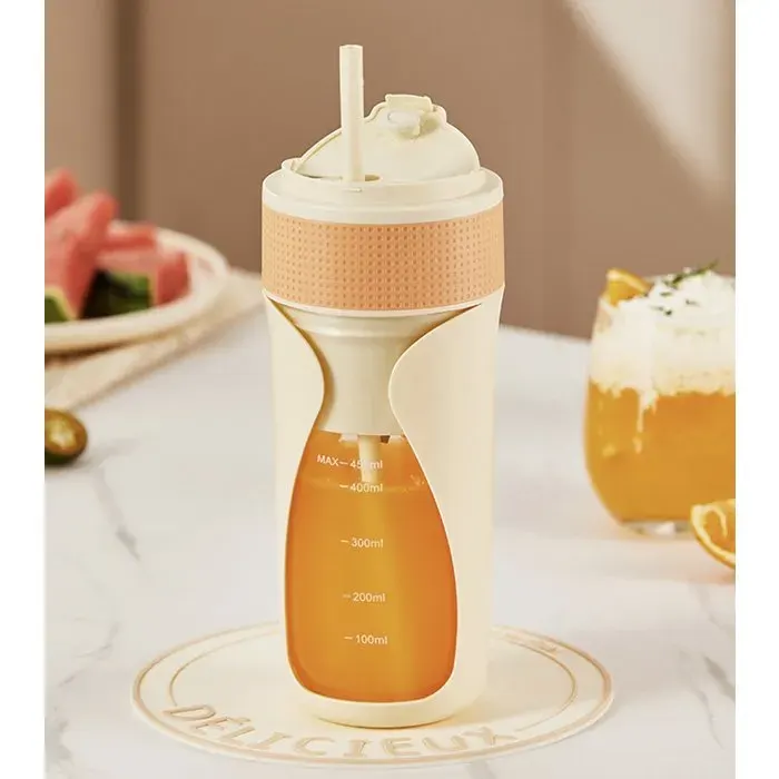 Blender - Smoothie Maker - Smoothie Maker Portable To Go - Mini Blender sans fil Rechargeable - 450 ml - Crème Orange Étiquette