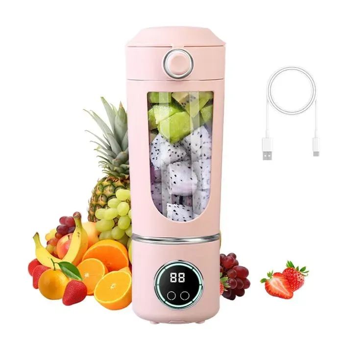 Blender Smoothie Mini Mixeur Smoothie 700 ml Petit Mixeur Portable USB avec 12 Lames Fresh Juice Blender Portable(1500 mAh Rose)