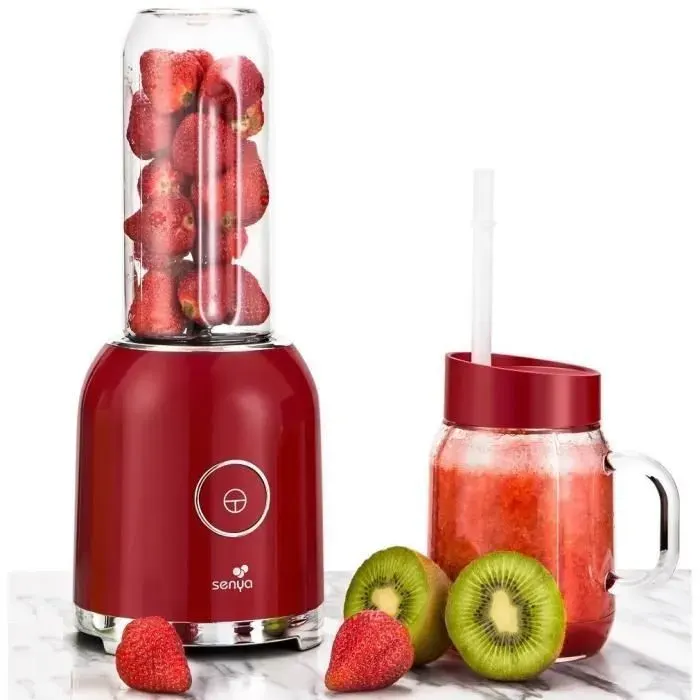 Blender smoothie portable 250W – 6 lames inox – Bouteilles 500 ml + 600 ml – Verrouillage sécurité – Lave-vaisselle