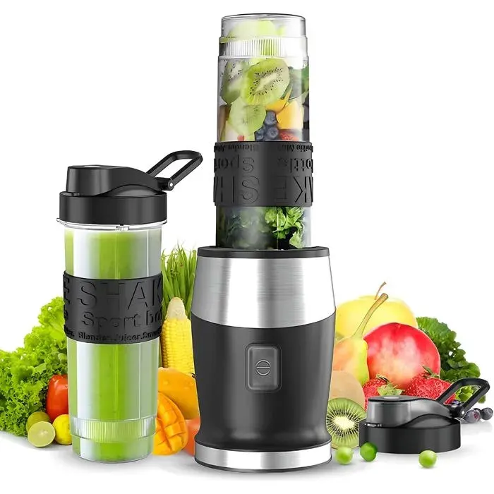 Blender smoothie portable 500 W 24 000 rpm - 4 lames inox - 2 bouteilles 570 ml sans BPA — coloris Noir
