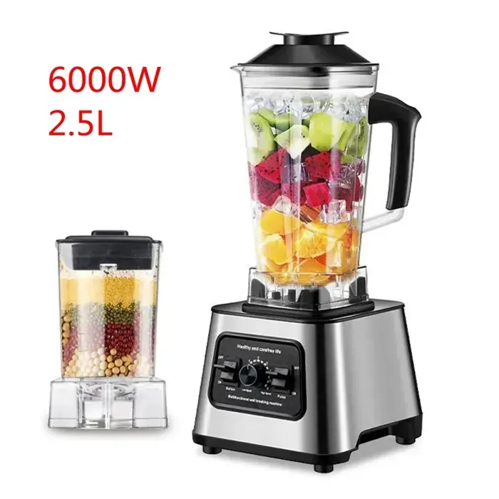 Blender Smoothie Professionnel 2 en 1 Mixeur Multifonctionnel 6000W 9 Vitesses 4 Lames en Acier Inoxydable pour Glace Noix et