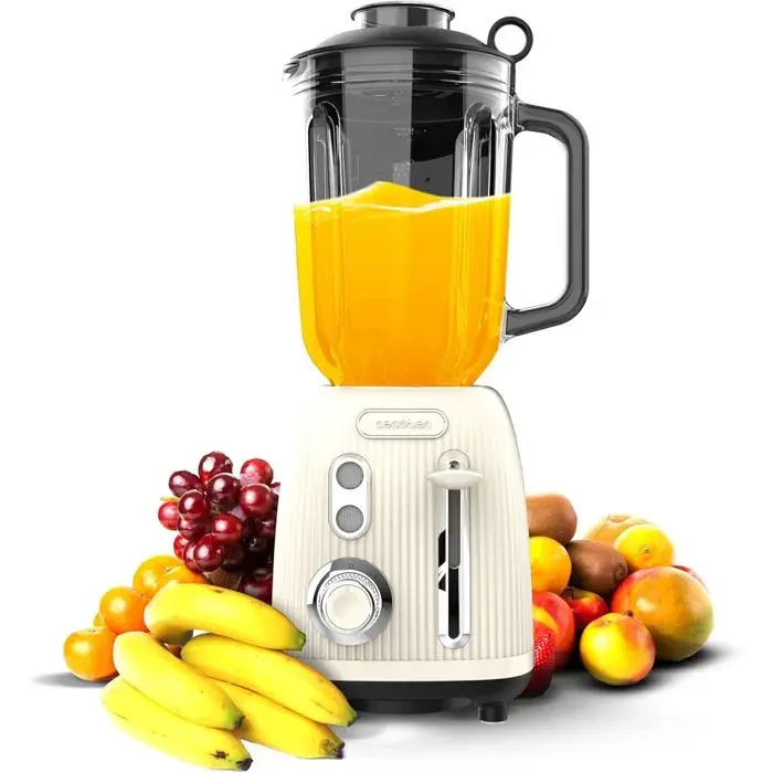 Blender verre Power Black Titanium 1200W bol 15L 4 lames titane design rétro — coloris Beige