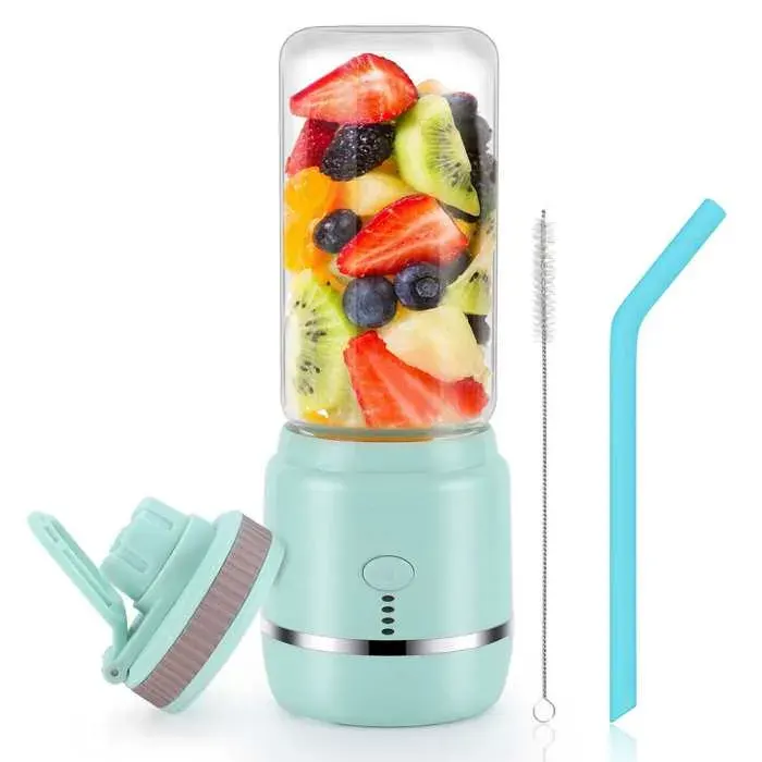 bleu Mixeur Portable Sans Fil Multifonction Blender Électrique Rechargeable 400ml 6 Lames Acier Nettoyage Automatique Smoothie