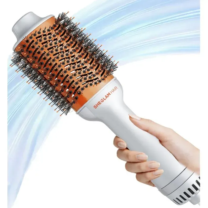 Blowout Bliss Brosse à Air Chaud 4 en 1 – Séchage Lissage Bouclage et Volume avec Soin Brillant – Brosse Thermique Séchoir et S