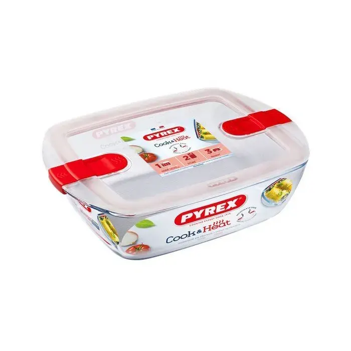 Boîtes de conservation rectangulaires - PYREX - Cook & Heat - Lot de 3 - 11 L - Couvercles micro-ondes