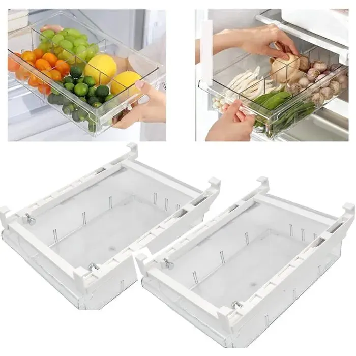 Boîtes de rangement frigo à tiroirs coulissants transparents - 2 pièces grand format 30.5 x 20 x 9.5 cm - Organisateur frigo
