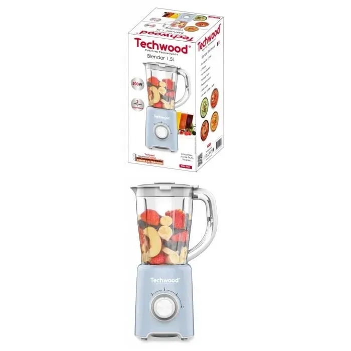 Bol mixeur - BLEU PASTEL - 500W - 15L - 2 Vitesses - Fonction impulsion