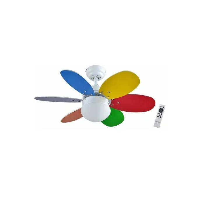 Bologne DC Ventilateur de plafond avec moteur DC télécommande 75 cm 6 pales multicolore/blanc lumière LED 3 tons