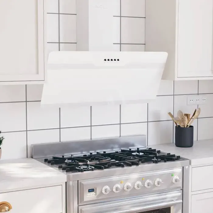 BONNIE® Hotte cuisine Hotte décorative moderne murale 90 cm Acier et verre trempé Blanc - Evacuation / Recyclage EU513006