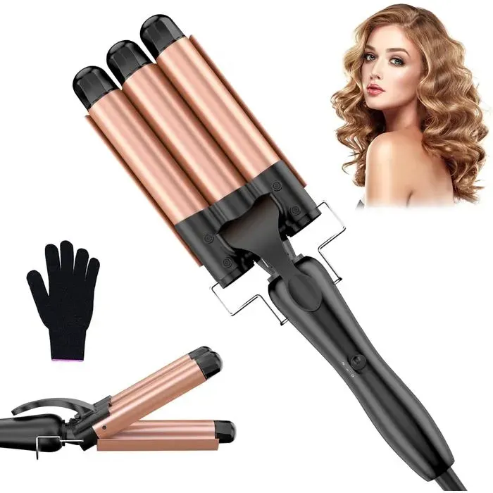 Boucleur 3 têtes 25 mm 2 températures 150–210°C effet boucles naturelles finition or rose