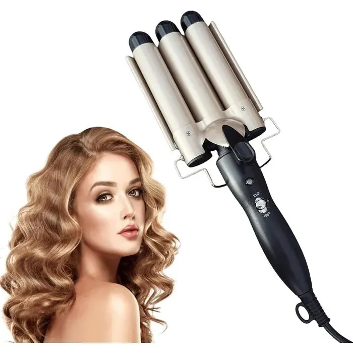 Boucleur 3 Têtes 25mmFer à friser 3 barils Beach WavesFer à Boucler Cheveux avec 2 températures réglable(180℃-210℃)Vague fer