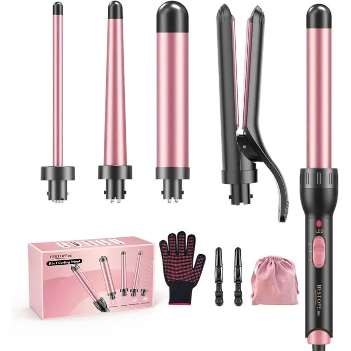 Boucleur À Cheveux 5 En 1 Avec Lisseur - Lisseur Kit De Bouclage Avec Différents Embouts Pour Boucles Fines Et Épaisses Diamètres
