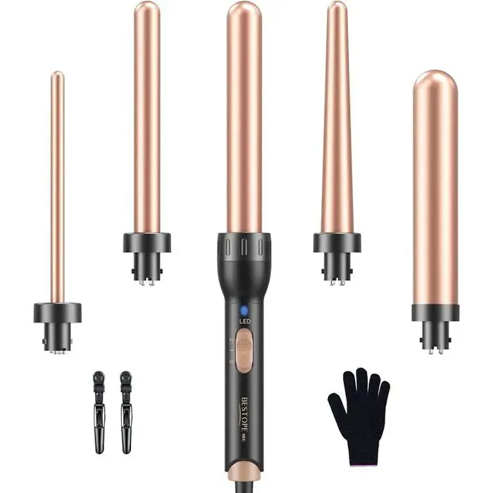 Boucleur a Cheveux 5 en 1Fer a pour les petites et grandes bouclesFer à en Céramique 9 32mm avec Or Rose rose FER A FRISER