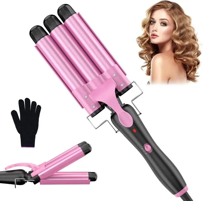 Boucleur à cheveux professionnel avec cône à friser Fer à boucler en céramique de 25mm pour des boucles parfaitesRose