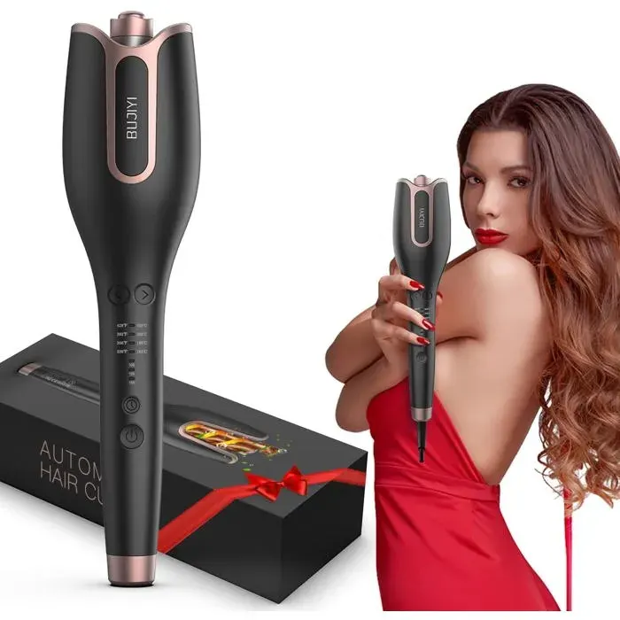 Boucleur automatique 4 réglages de température 3 temps de chauffe adapté à tous types de cheveux usage professionnel salon — coloris Noire