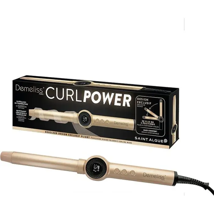 Boucleur Pliant Curl Power 25 mm Pliable 180° Tous Types de Cheveux 10 Températures Écran Digital Doré FER A FRISER