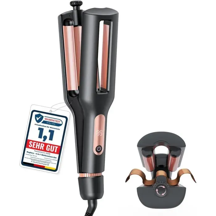 Boucleur Wavy RéglableBoucleur a Cheveux Fer a Boucler 3 TeteOr Rose22/25/32/38mm Onduleur CheveuxFer a Onduler avec Display