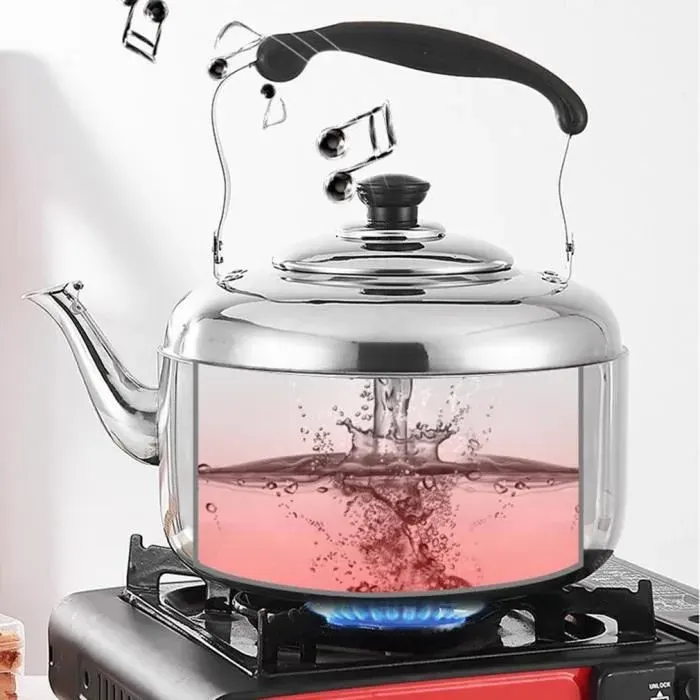 Bouilloire à gaz en acier inoxydable OUTAD - 5L - sifflet sonore - universel